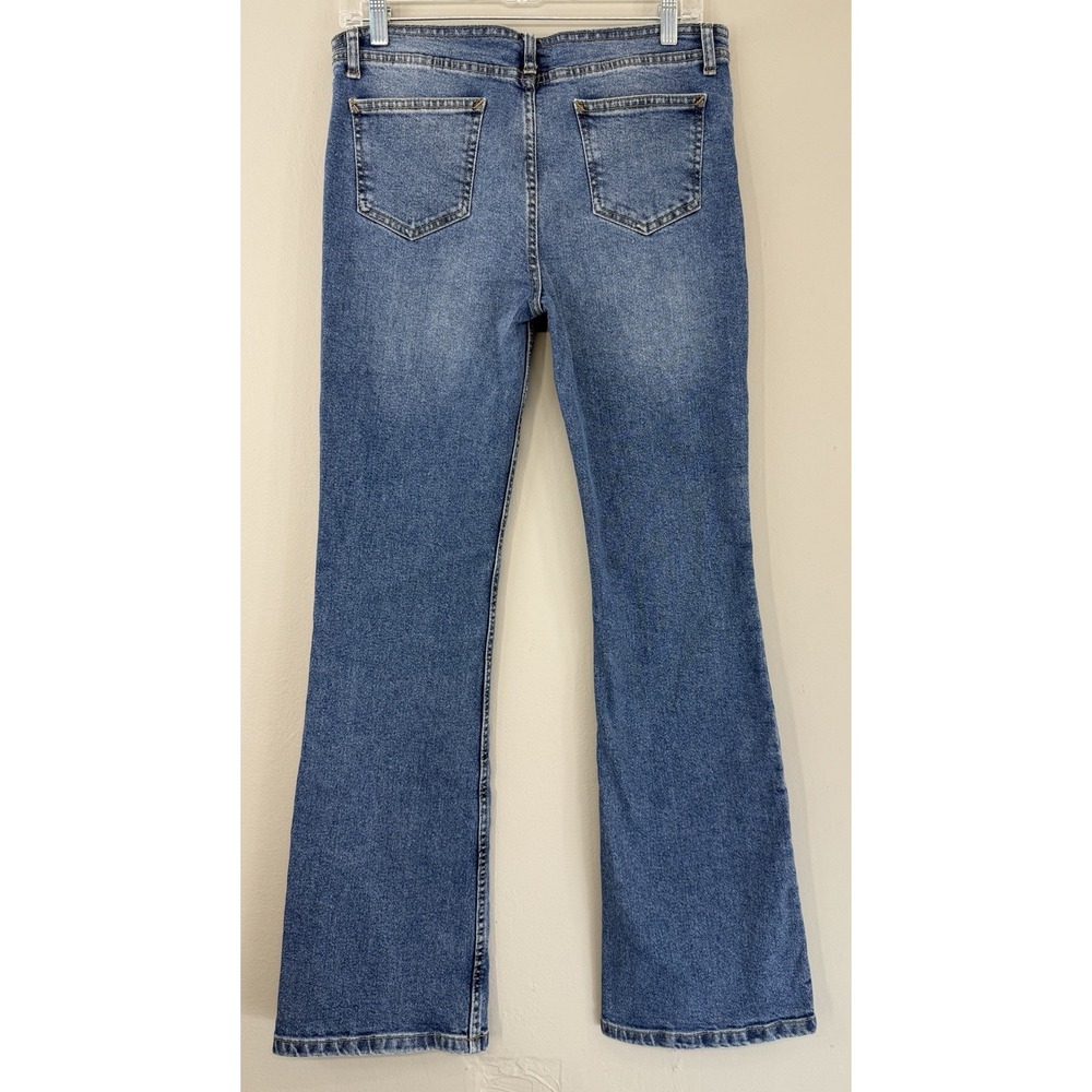 MOTEL ROCKS Denim Flare Jeans Women's Small Blue Exposed Button Fly - Picture 3 of 11